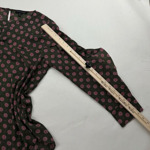 Banana Republic Green Pink Geometric Blouse Ruffles Long Sleeve Sz LP L Petite - Picture 4 of 10